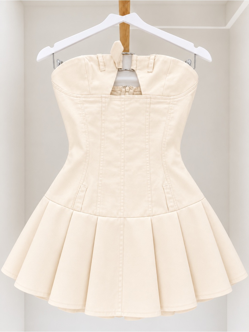 Peppermayo Strapless Cream Fit-and-Flare Mini Dress